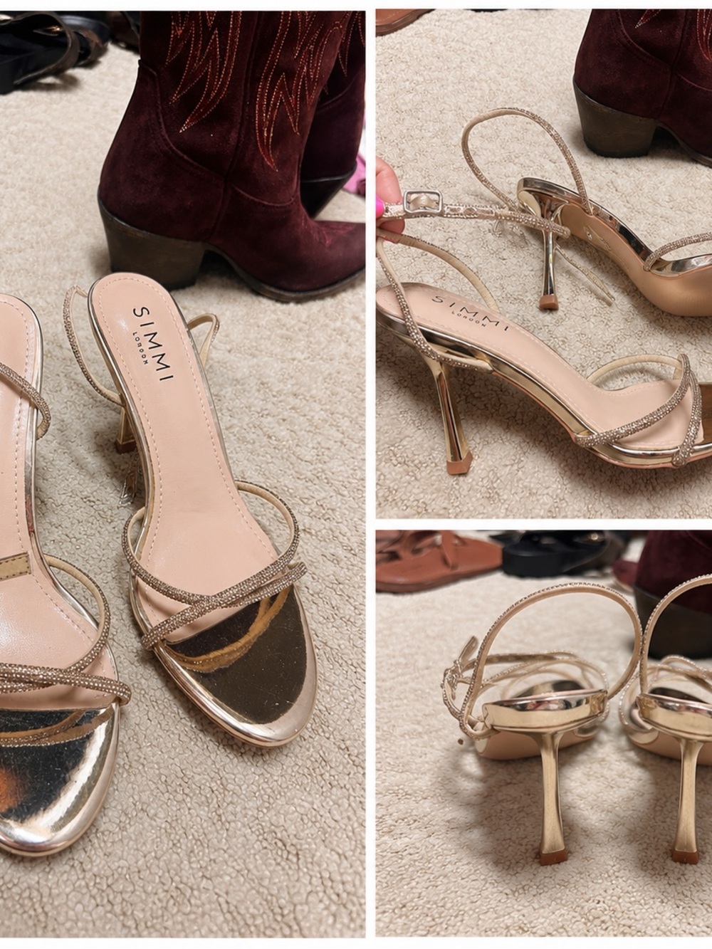 SIMMI Metallic Gold Strappy Stiletto Heels
